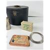 Image 3 : Antique Men's Shaving Kit ( Razor, 2 Hones, 2 Metal Containers In Box)