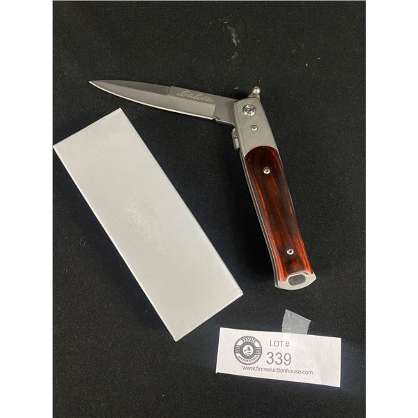 New Wood Handle Stilletto Lock Blade Knife