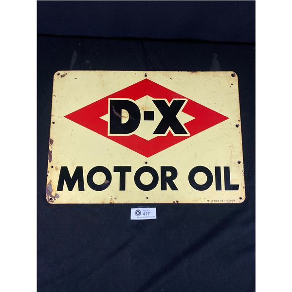 1950's Original Vintage D-X Motor Oil Sign, Press Sign Co. St.Louis. 19 1/2" x 13.5"