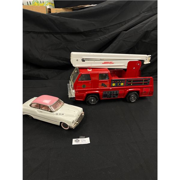 Vintage Metal Tonka Firetruck and Tin Car Largest Being 18  Long