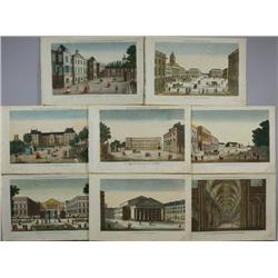 Group of eight (8) early 19th C. hand colored engravings of dioramic views