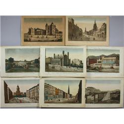 Group of eight (8) early 19th C. hand colored engravings of dioramic views