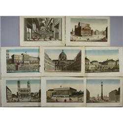 Group of eight (8) early 19th C. hand colored engravings of dioramic views