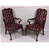 Image 1 : Pair of 20th C. burgundy tufted back mahogany armchairs