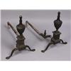 Image 1 : Pair of 19th C. brass andirons w/ 'penny' style pad feet