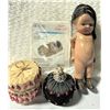 Image 1 : Native/Indiginous Vintage Pin Cushion, Composition Doll, Basket and Moccasin Sewing Kit
