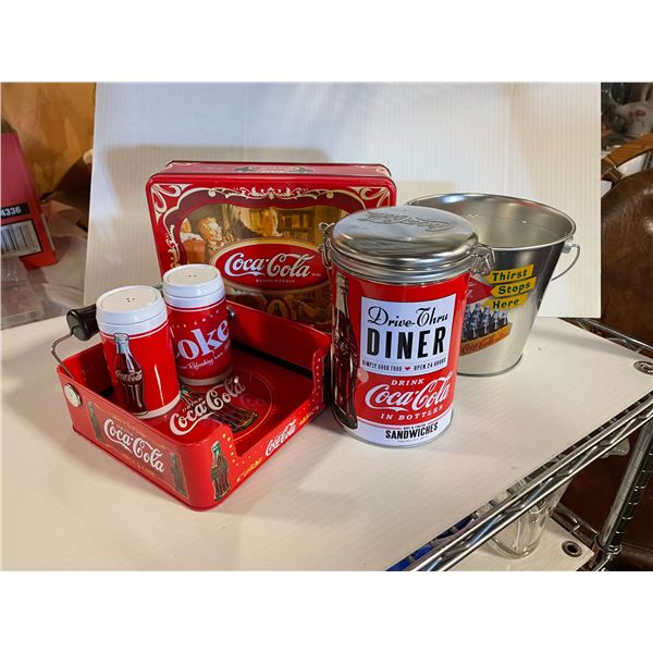 Coca Cola Tins, caddy, salt & Pepper