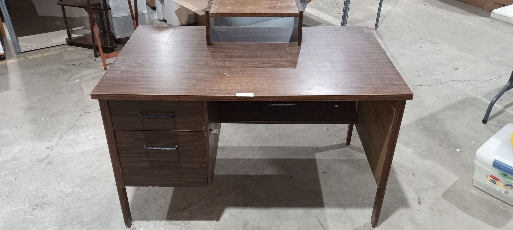 A Wooden Computer Desk with Retractable Keyboard Tray and Lockable