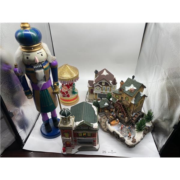 Nutcracker with Christmas Themed Porcelain Houses