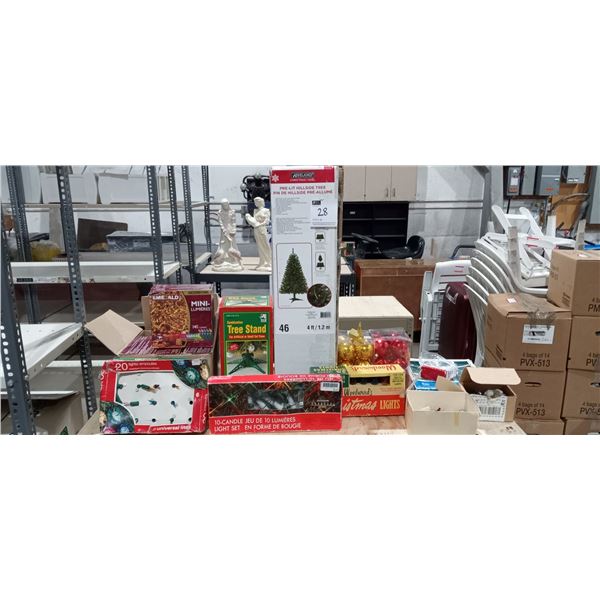 Christmas Tree with an Assortment of Xmas Ornaments, Lights and Decorations