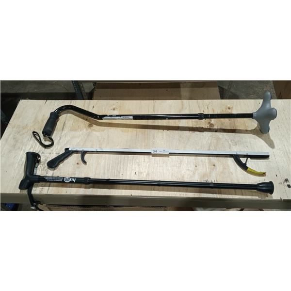 2 Walking Canes and One Grabber