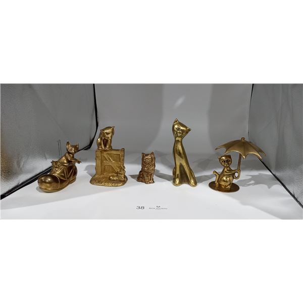 An Assortment of Feline-Themed Brass Figurines