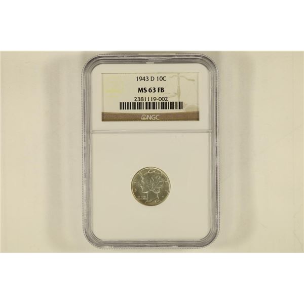 1943-D SILVER MERCURY DIME NGC MS63FB