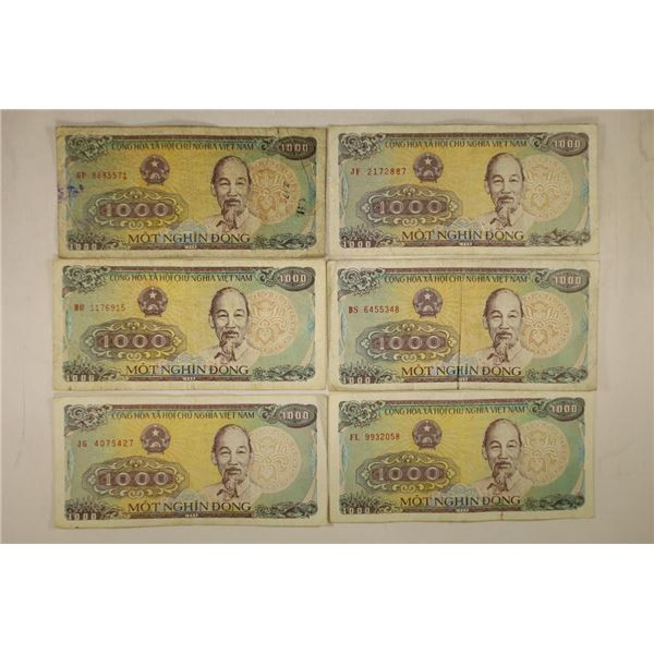 6-1988 VIETNAM 1000 DONG BILLS, 1 HAS TAPE OVER