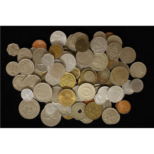 1 POUND MIXED FORIEGN COINS.  MANY DIFFRENT