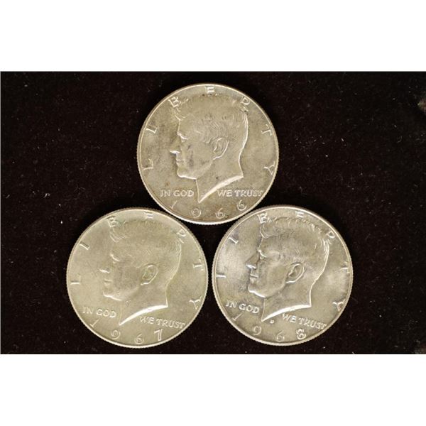 1966, 1967 & 1968-D 40% SILVER JOHN F. KENNEDY