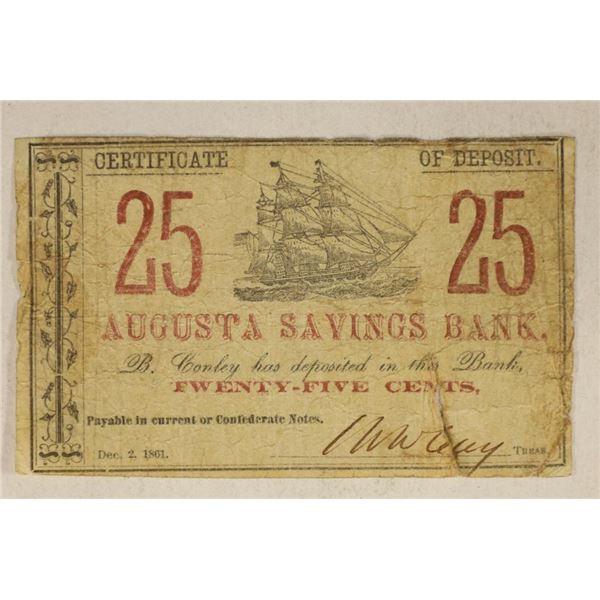 1861 AUGUSTA SAVINGS BANK 25 CENT OBSOLETE