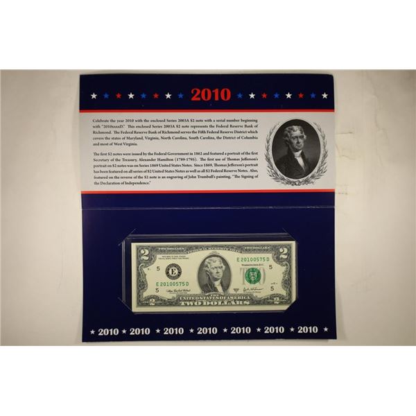 RICHMOND 2010 FEATURES A 2003-A US $2 FRN CU