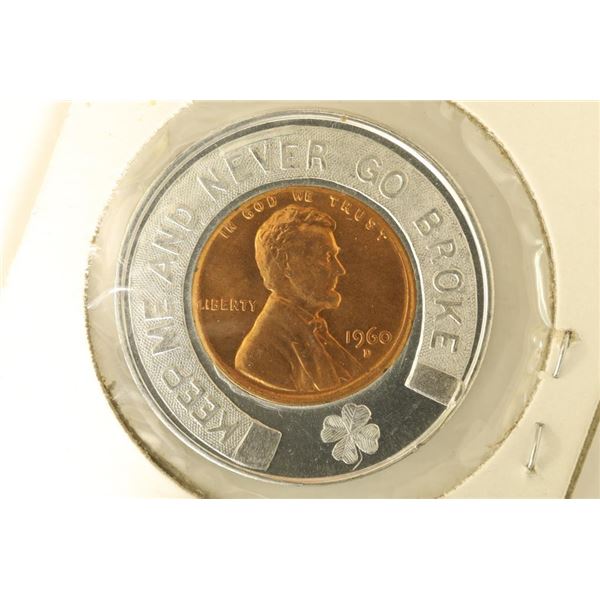 ENCASED 1960-D LINCOLN CENT BU, KEEP ME AND NEVER