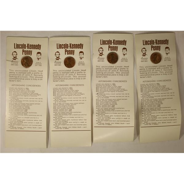 4 LINCOLN / KENNEDY PENNIES ON INFO CARD. PENNY