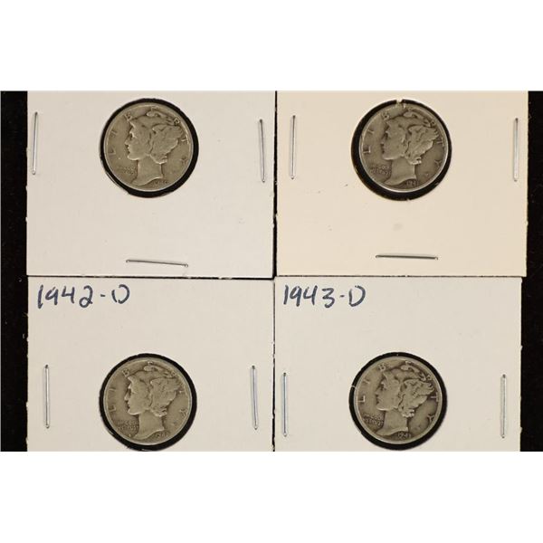 1940-D, 41-D, 42-D & 1943-D SILVER MERCURY DIMES.