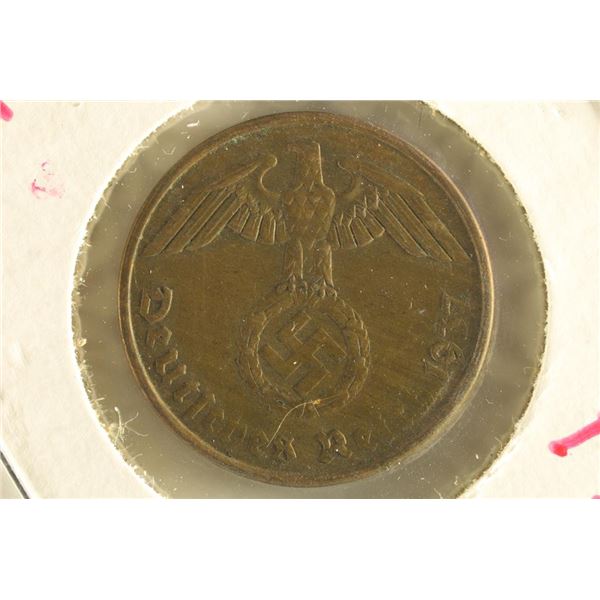 1937 GERMAN 2 REICHSPFENNIG WITH SWASTIKA