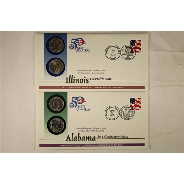 2 US 50 STATE QUARTERS BU SETS ON 1ST DAY COVER