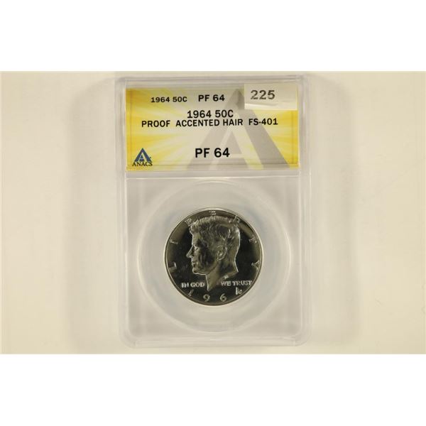 1964 SILVER KENNEDY HALF DOLLAR ANACS PF64