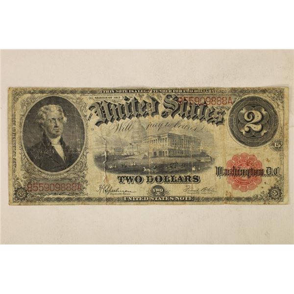 SERIES 1917 US $2 RED SEAL HORSE BLANKET BILL