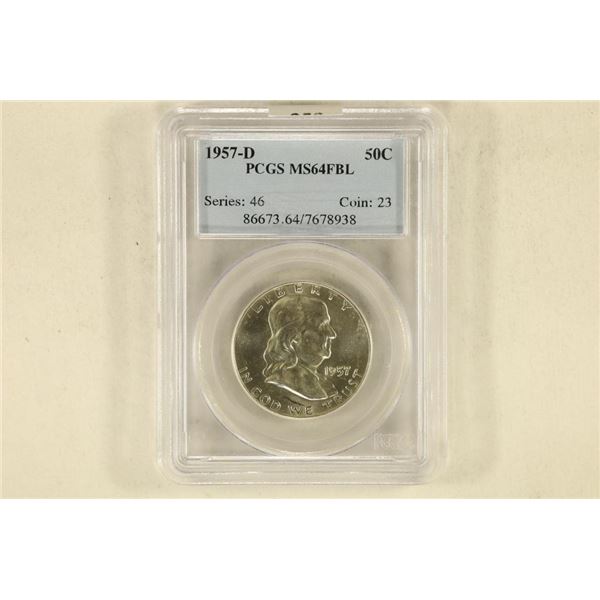 1957-D FRANKLIN HALF DOLLAR PCGS MS64FBL FULL