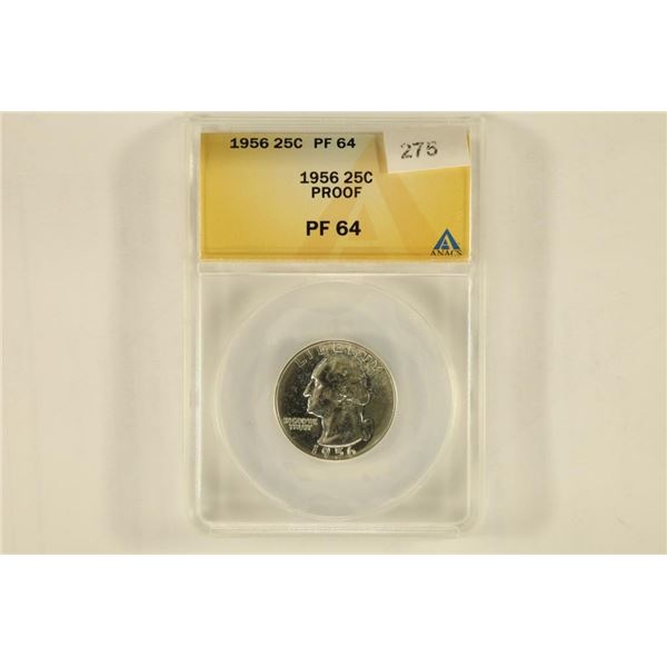 1956 WASHINGTON SILVER QUARTER ANACS PF64