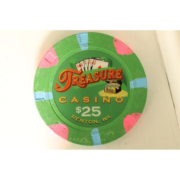 $25 TREASURE CASINO CHIP  RENTON, WASHINGTON 