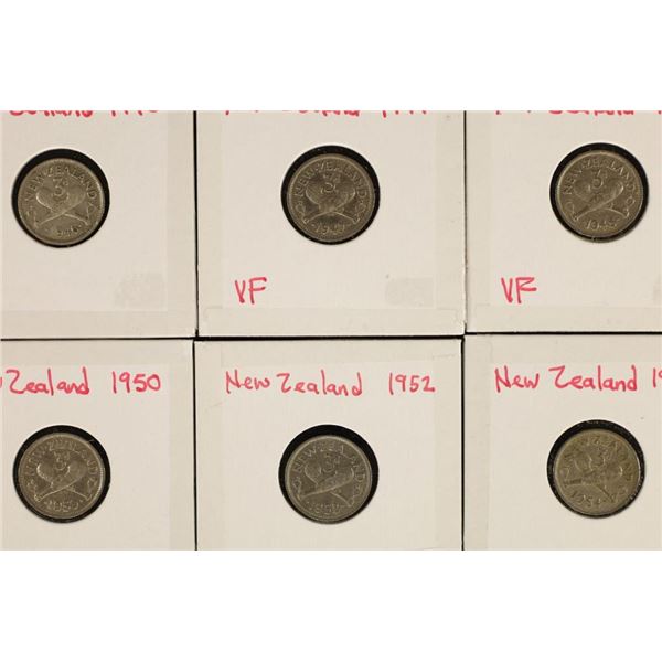 1946, 47, 48, 50, 52 & 1954 NEW ZEALAND 3 PENCE