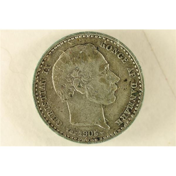 1905 DENMARK SILVER 25 ORE .0467 OZ. ASW