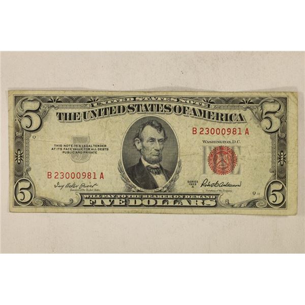 1953-A US $5 RED SEAL NOTE