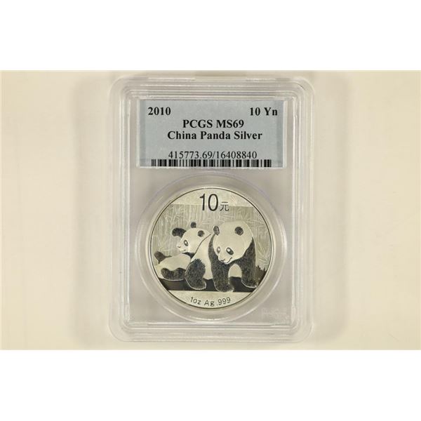 2010 CHINA SILVER 10 YUAN PANDA PCGS MS69