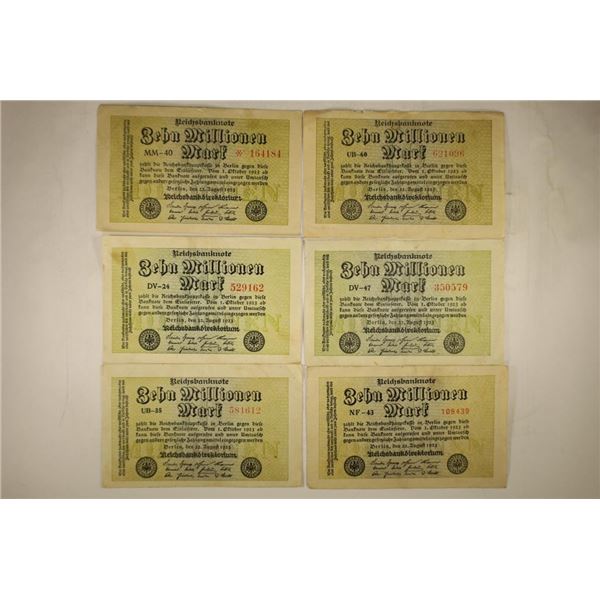 6-1923 GERMAN 10 MILLION MARK BILLS