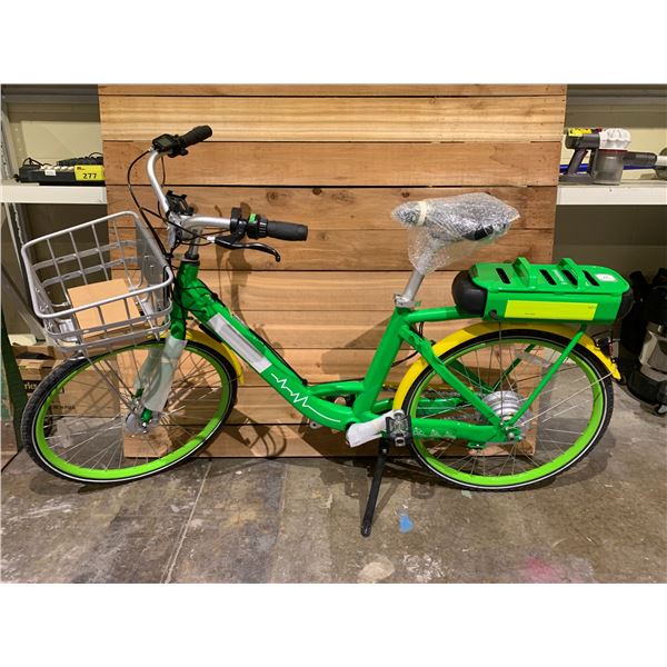 LIME GREEN & YELLOW E-BIKE WITH BATTERY, KEY & CHARGER