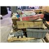 Image 2 : PALLET OF ASSORTED CAR PARTS; AXELS, TYVEK OVERALLS AND MORE