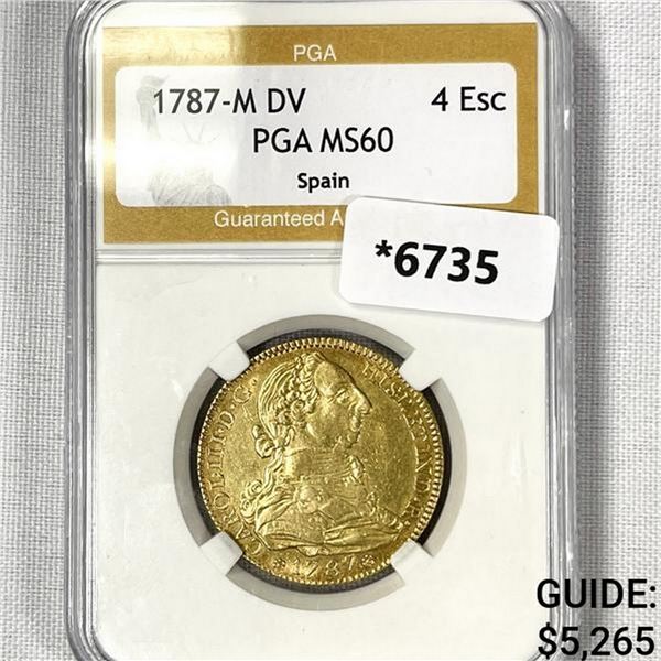 1787-M DV PGA MS60 Spain 4 Esc Gold .38oz