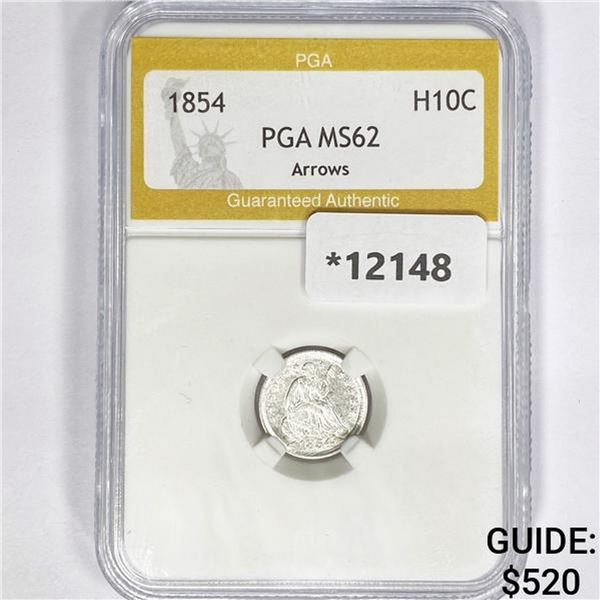 1854 Seated Liberty Half Dime PGA MS62 Arrows