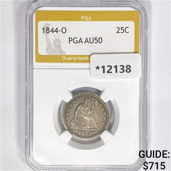 1844-O Seated Liberty Quarter PGA AU50