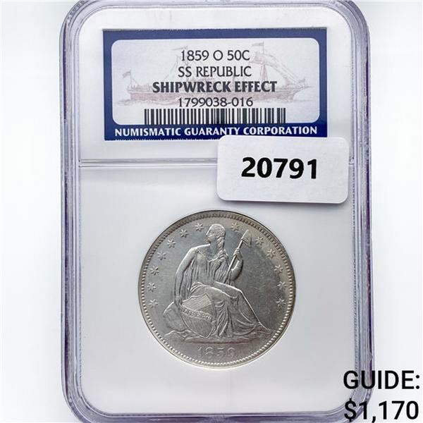 1859-O Seated Lib. 50C NGC Shipwreck SS Rep Bx