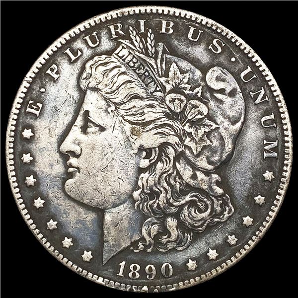 1890-CC Tail Bar Morgan Silver Dollar LIGHTLY