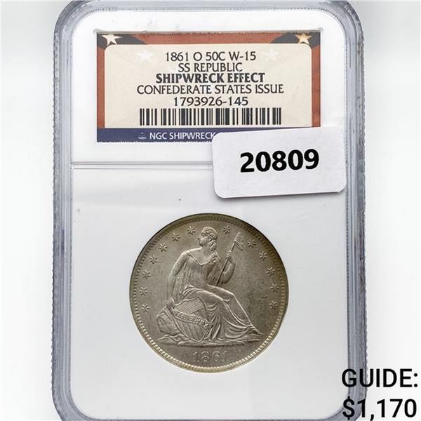 1861-O Seated Lib. 50C NGC Shipwreck Effect SS