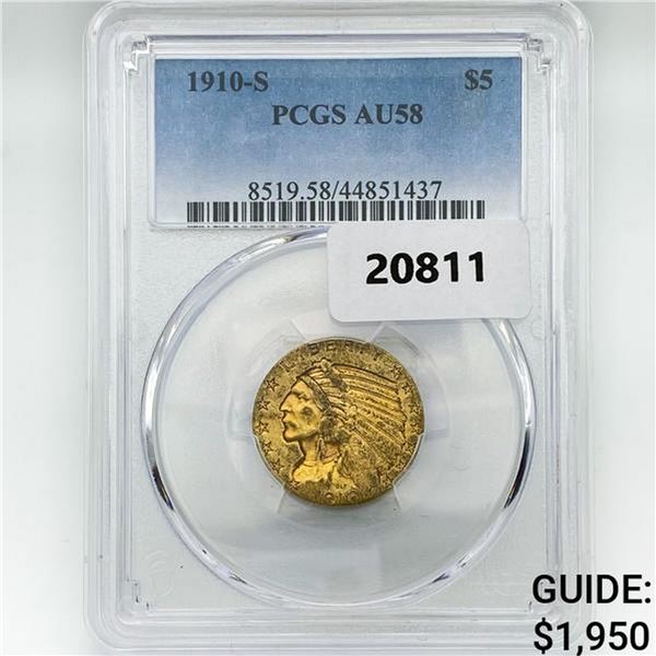 1910-S $5 Gold Half Eagle PCGS AU58