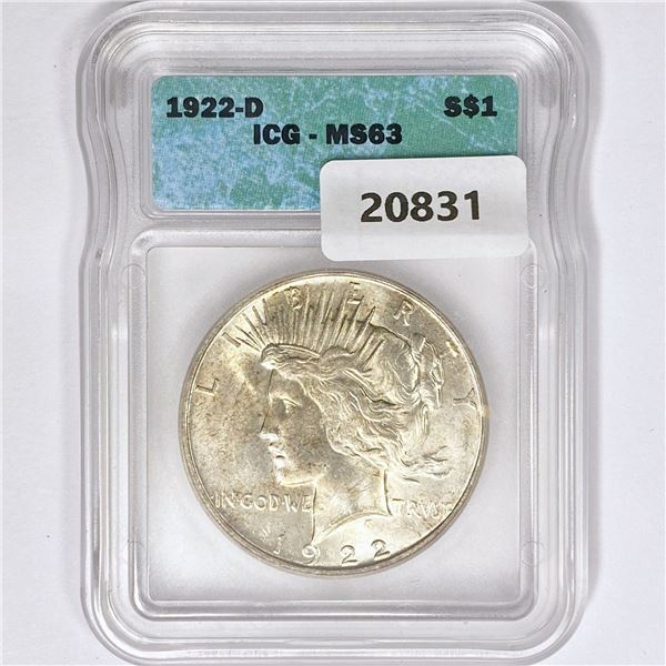 1922-D Silver Peace Dollar ICG MS63