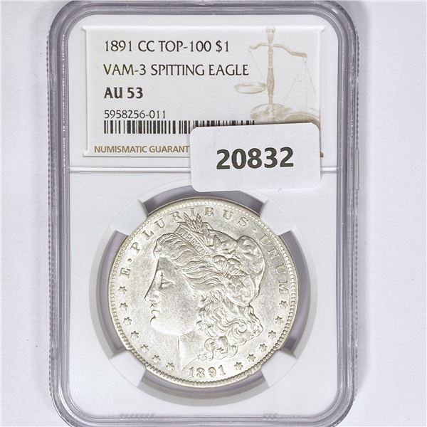 1891-CC Morgan Silver Dollar NGC AU53 VAM-3