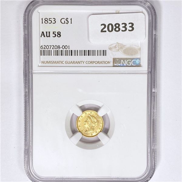 1853 Rare Gold Dollar NGC AU58