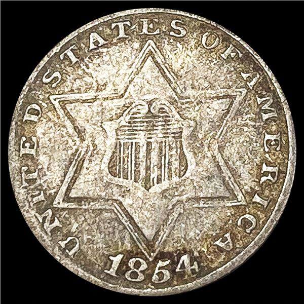 1854 Silver Three Cent LIGHTLY CIRCULATED